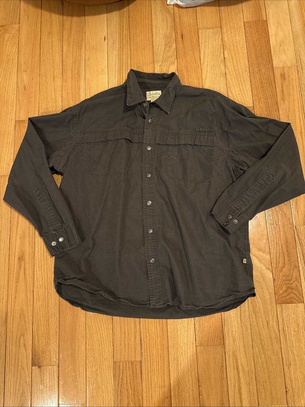 Cabela's Button Up Shirt Mens X-Large Gray Cotton Long Sleeve Pockets Workwear